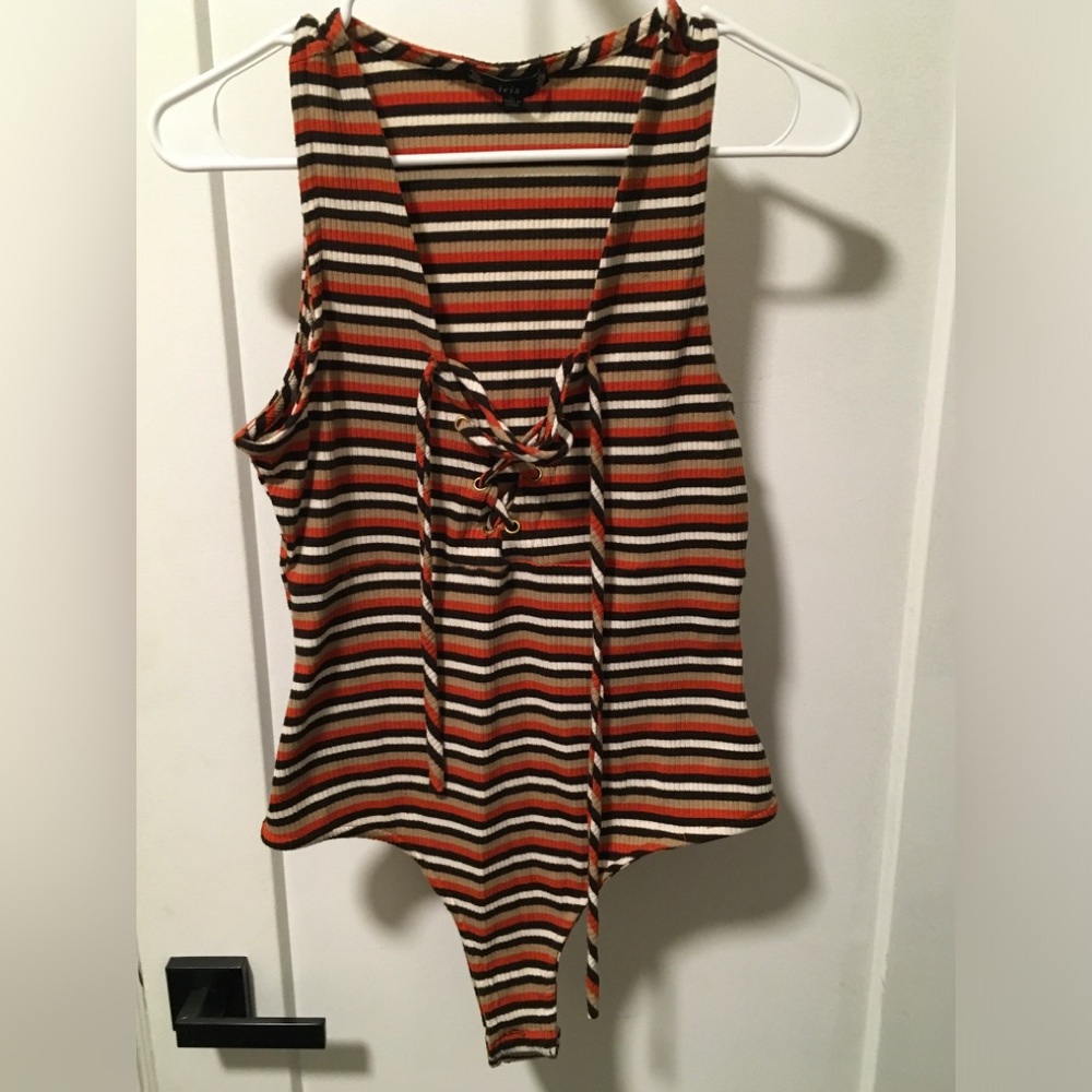 Iris Multicolor Striped Lace-Up Bodysuit